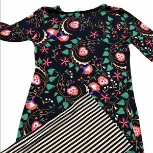 LulaRoe small black floral & striped T-shirt dress